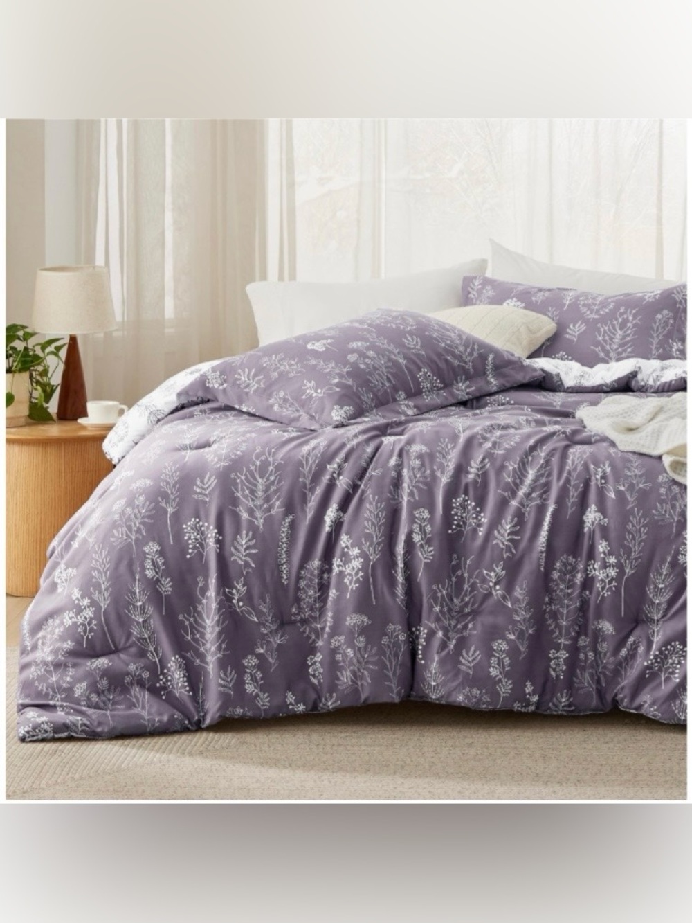 TWIN REVERSIBLE Comforter Set 100% Polyester - Lavender Floral